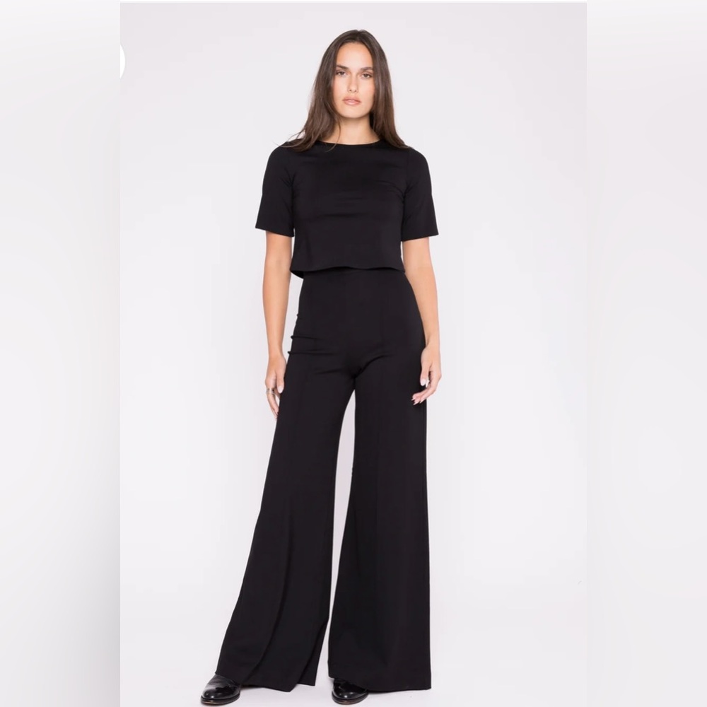 RIPLEY RADER BLACK PONTE KNIT WIDE LEG PANT